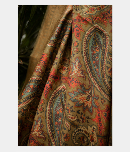 Olive Green Tussar Printed Saree T1887482