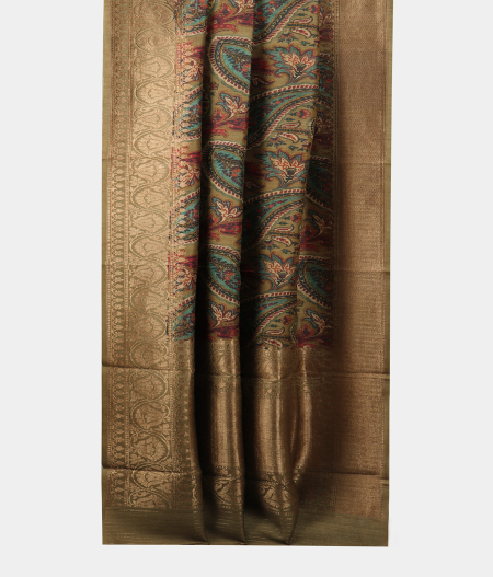 Olive Green Tussar Printed Saree T1887483