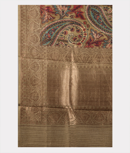 Olive Green Tussar Printed Saree T1887485