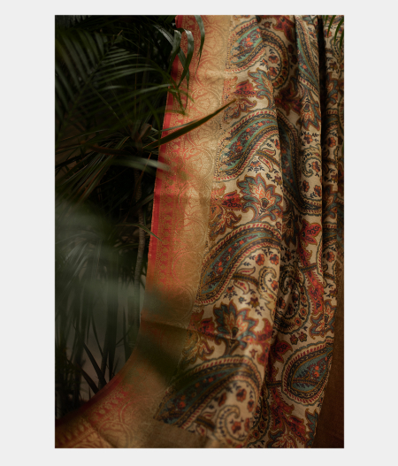 Beige Tussar Printed Saree T204259-image