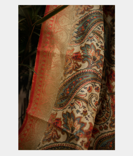Beige Tussar Printed Saree T2042592