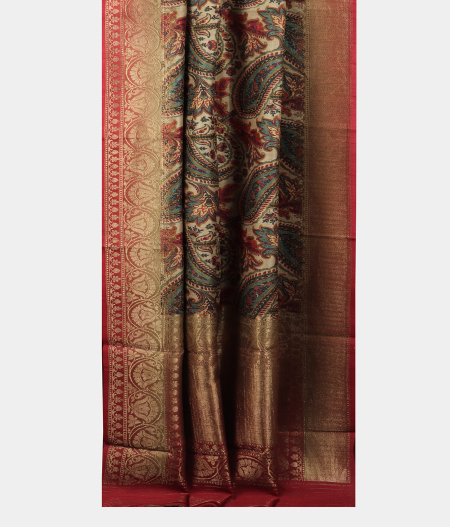 Beige Tussar Printed Saree T2042593