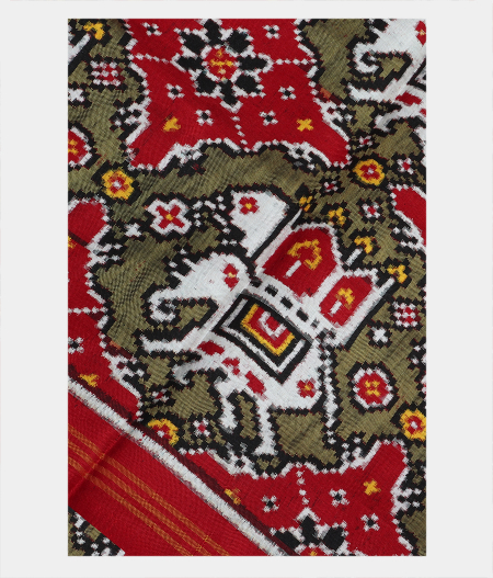 Red and Green Patan Patola Silk Dupatta T72121-image
