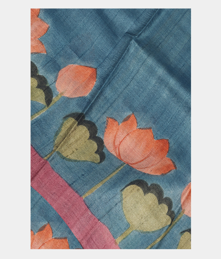 Light Blue Tussar Printed Saree T189883-image