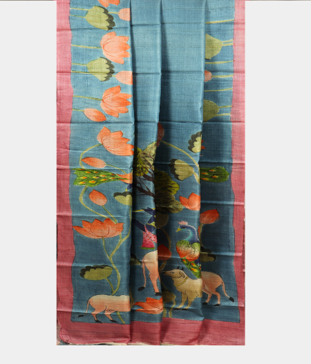 Light Blue Tussar Printed Saree T1898832