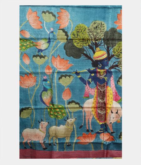Light Blue Tussar Printed Saree T1898833