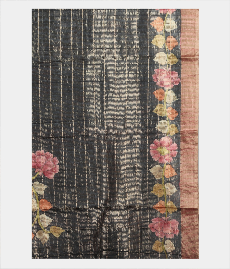 Grey Tussar Printed Saree T1691233