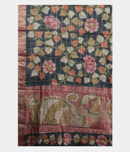 Grey Tussar Printed Saree T1691234