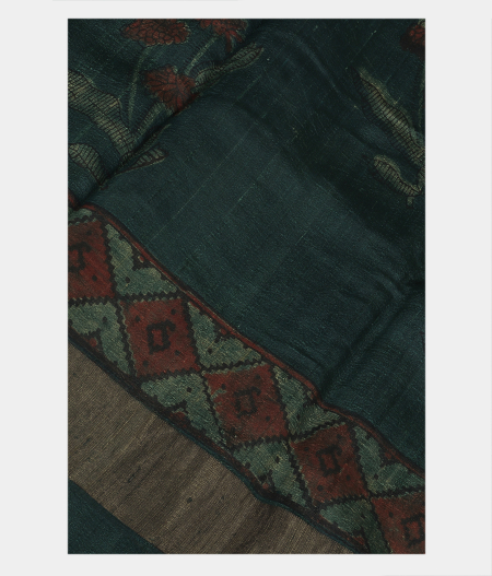 Dark Green Tussar Printed Saree T206904-image