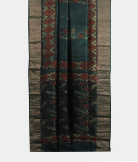 Dark Green Tussar Printed Saree T2069042