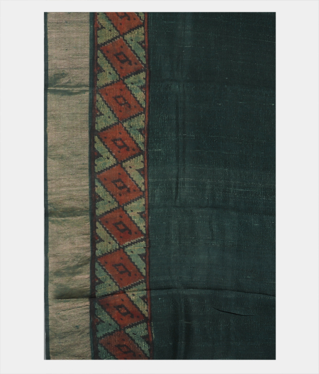 Dark Green Tussar Printed Saree T2069043