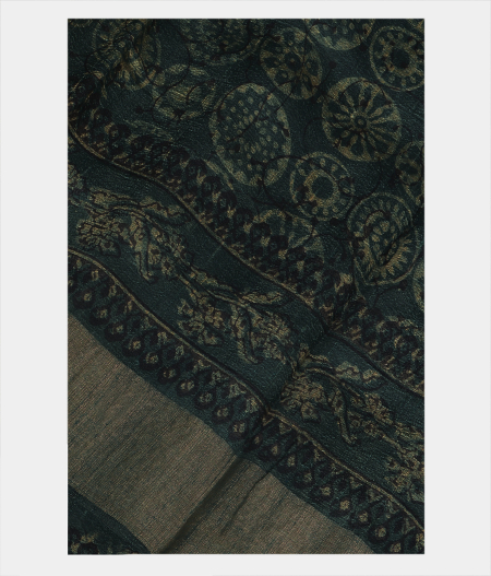 Dark Green Tussar Printed Saree T206899-image