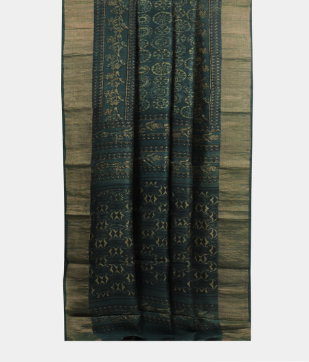 Dark Green Tussar Printed Saree T2068992