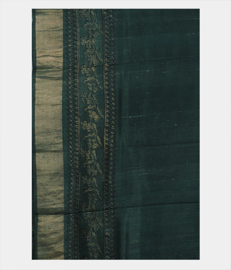 Dark Green Tussar Printed Saree T2068993