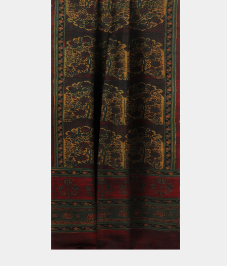 Multicolour Ajrakh Hand Block Printed Silk Dupatta T1151602