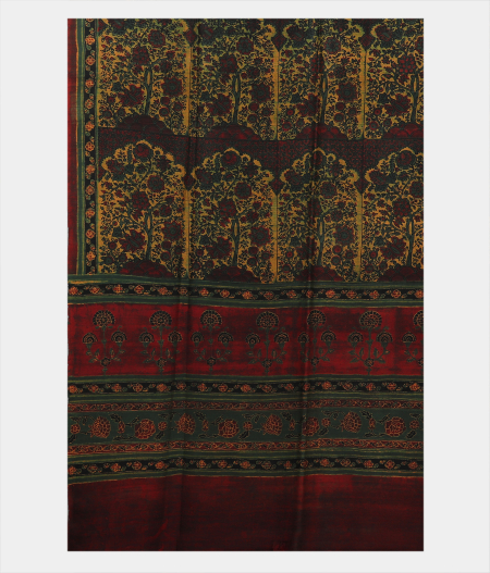 Multicolour Ajrakh Hand Block Printed Silk Dupatta T1151603