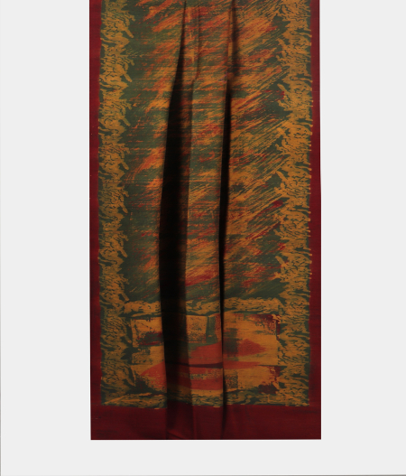 Dark Green Ajrakh Hand Block Printed Silk Dupatta T1247972