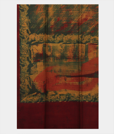 Dark Green Ajrakh Hand Block Printed Silk Dupatta T1247973