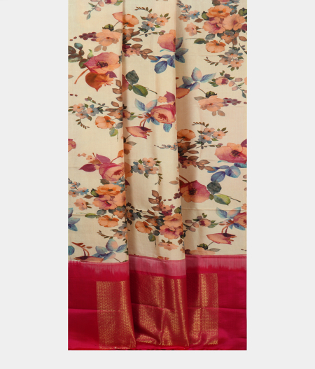 Cream Printed Kanjivaram Silk Dupatta T1836072