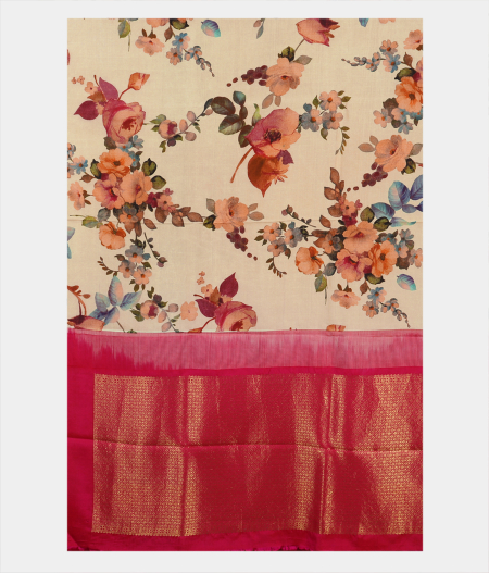 Cream Printed Kanjivaram Silk Dupatta T1836073