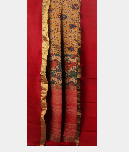 Light Brown Tussar Handpainted Kalamkari Saree T1910612