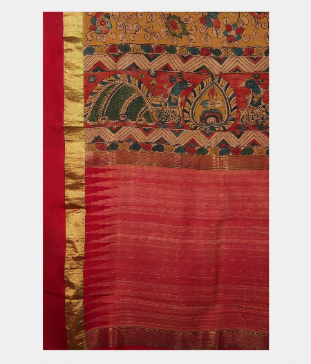 Light Brown Tussar Handpainted Kalamkari Saree T1910614