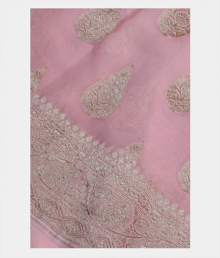 Light Lavender Banaras Georgette Silk Saree T205558-image