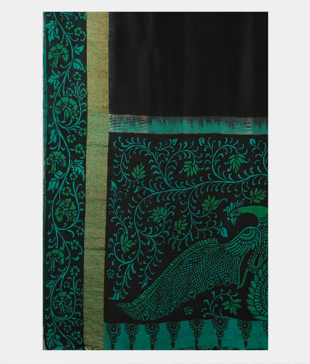Black Kanjivaram  Handpainted Kalamkari Saree T1564594