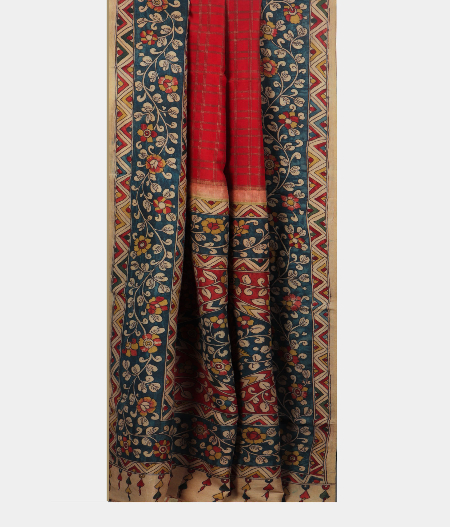 Red Handpainted Kalamkari Kanjivaram Silk Saree T1910642