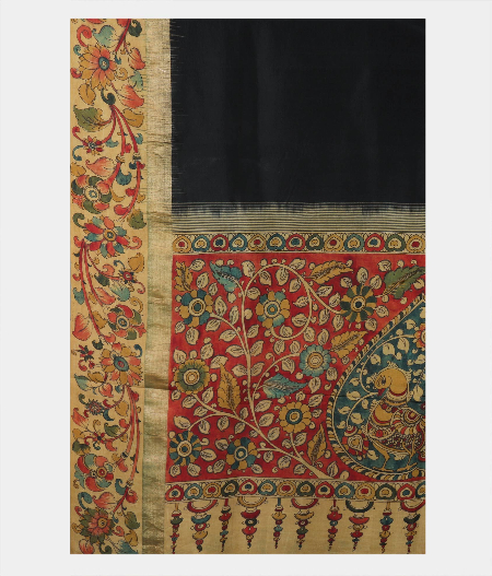 Black kanjivaram Handpainted Kalamkari Saree T1910634