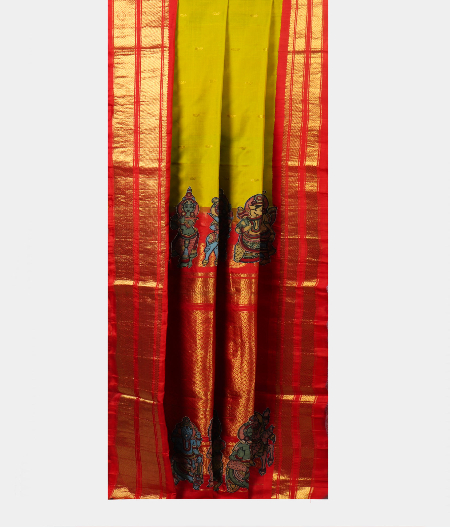 Green kanjivaram Kalamkari Patchwork Saree T1876512