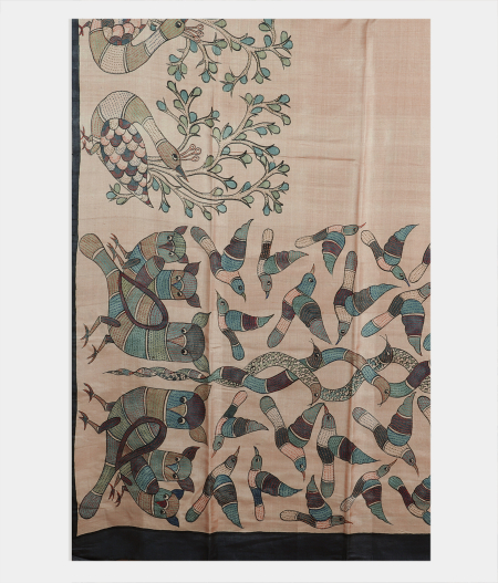 Beige Tussar Kantha Work Saree T2054764