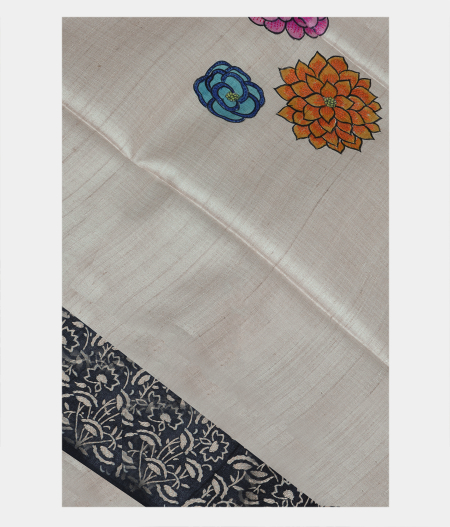 Beige Tussar Kantha Work Saree T183133-image