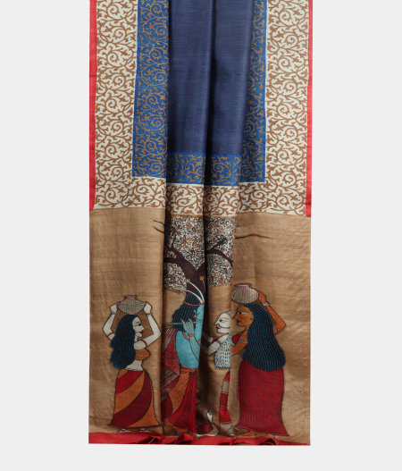 Blue Tussar Kantha Work Saree T2054532