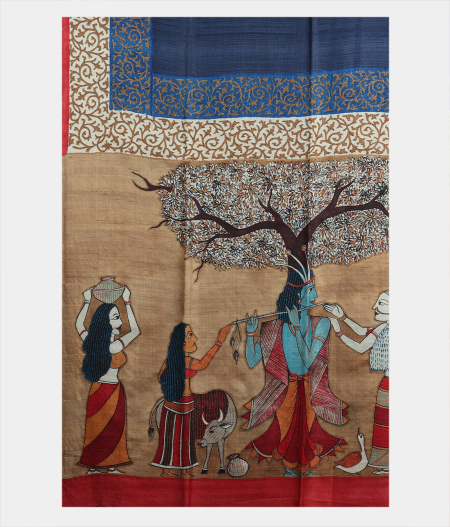 Blue Tussar Kantha Work Saree T2054534