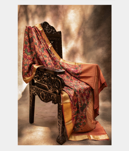 Rust Printed Crepe Silk Saree T208088-image