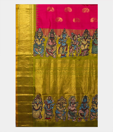 Magenta kanjivaram Kalamkari Patchwork Saree T1876494