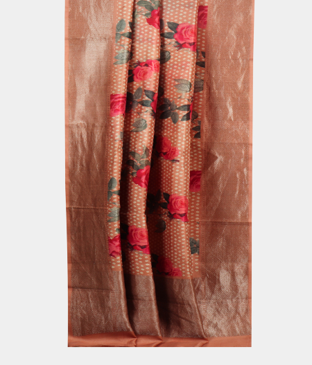 Salmon Pink Tussar Printed Saree T2043992