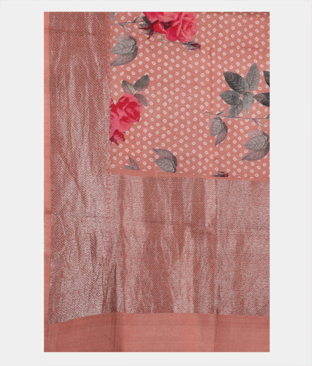 Salmon Pink Tussar Printed Saree T2043994