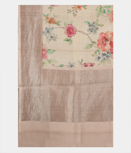 Beige Tussar Printed Saree T2044004