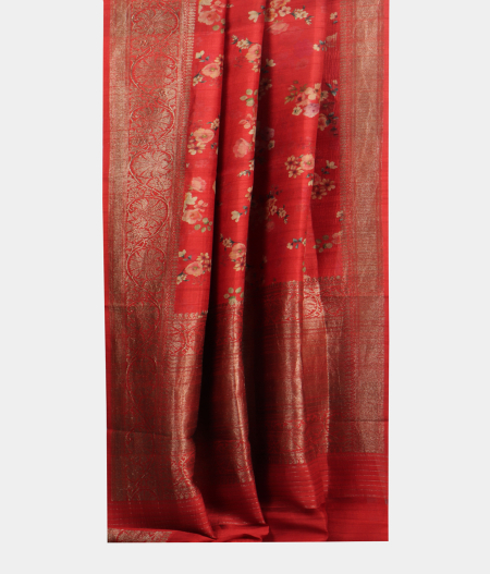 Red Tussar Printed Saree T2044432