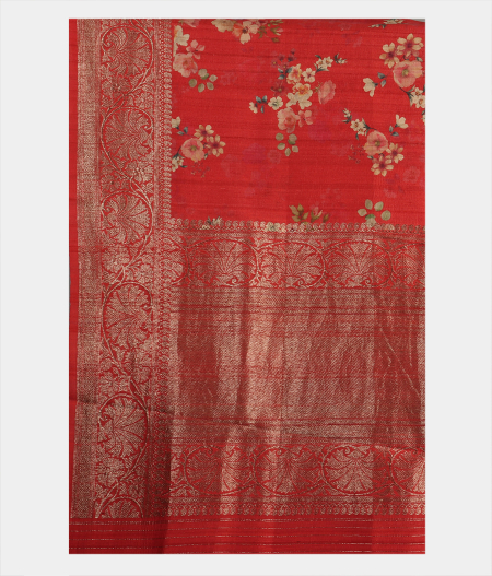 Red Tussar Printed Saree T2044434