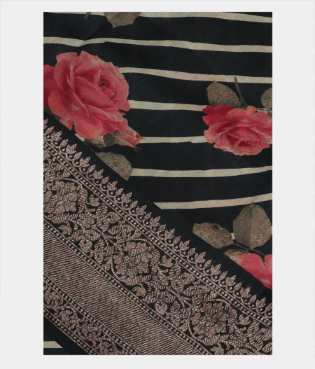 Dark Grey Tussar Printed Saree T204388-image