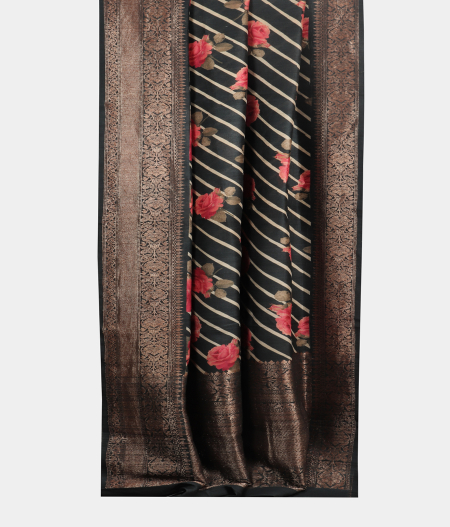 Dark Grey Tussar Printed Saree T2043882