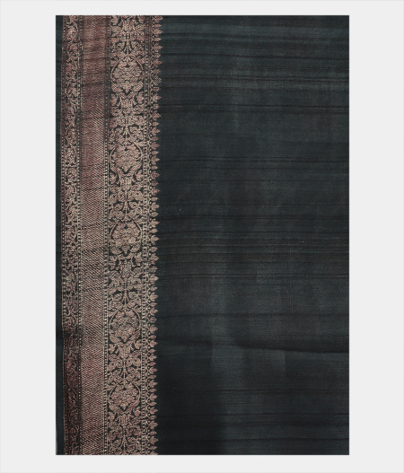 Dark Grey Tussar Printed Saree T2043883