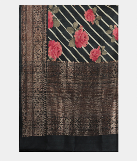 Dark Grey Tussar Printed Saree T2043884