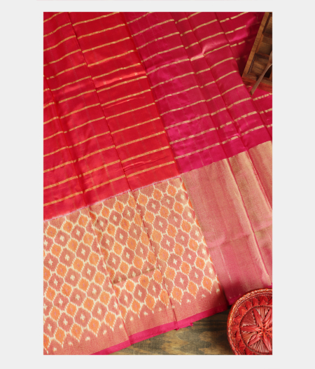 Pinkish Orange Ikat Silk Saree T204707-image