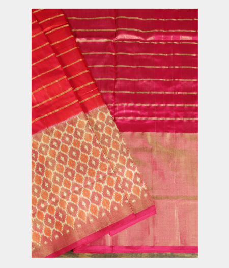 Pinkish Orange Ikat Silk Saree T2047072