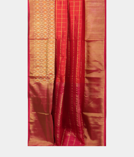 Pinkish Orange Ikat Silk Saree T2047073