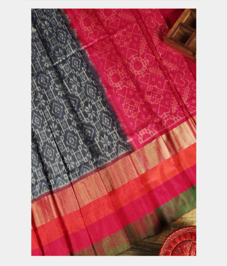 Grey Ikat Silk Saree T171061-image